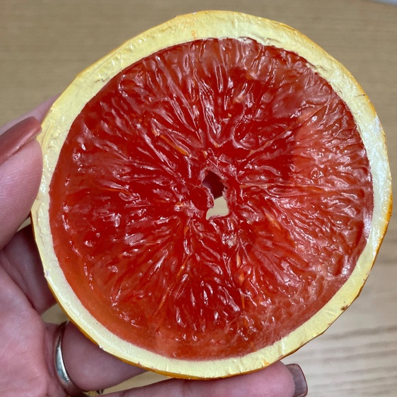 Vtg Realistic Rubber 4 Pink Grapefruit Slices Faux Fruit Citrus Decor Prop MCM - Picture 2 of 4